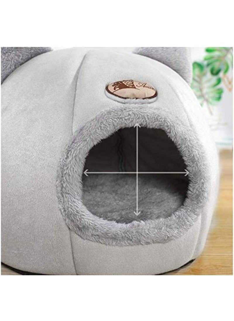 Winter Warm Cat Dog Nest Deep Sleep Semi-Closed Cat House Cave Plus Velvet Cute Pet Tent for Cats Puppy Small Dogs (L Size)