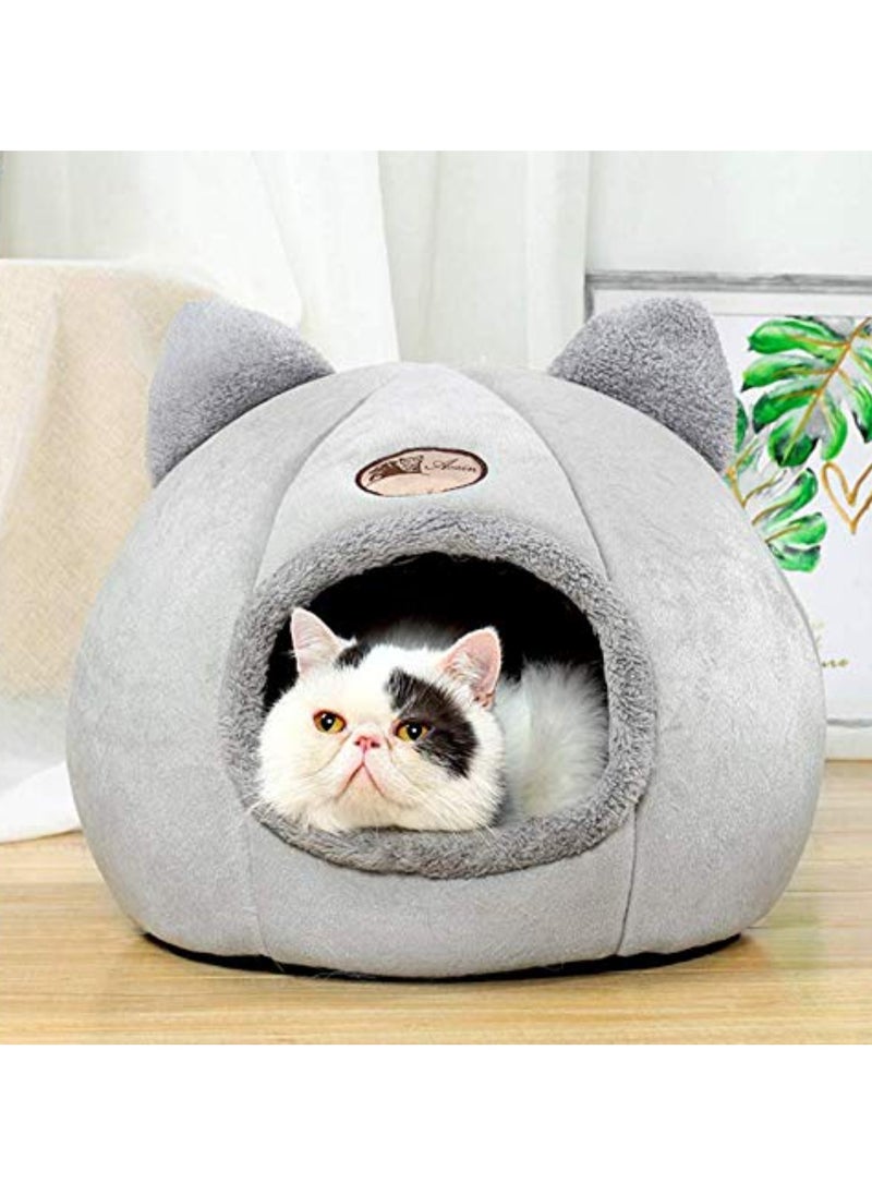 Winter Warm Cat Dog Nest Deep Sleep Semi-Closed Cat House Cave Plus Velvet Cute Pet Tent for Cats Puppy Small Dogs (L Size)