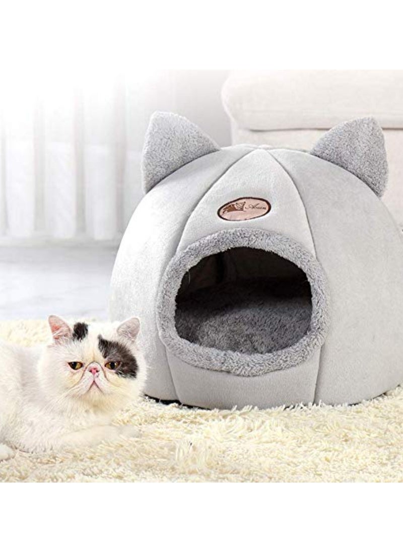 Winter Warm Cat Dog Nest Deep Sleep Semi-Closed Cat House Cave Plus Velvet Cute Pet Tent for Cats Puppy Small Dogs (L Size)