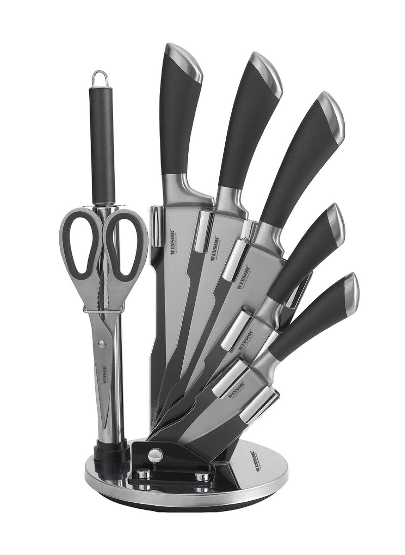 Winsor 8 Piece Grey knife set with Acrylic Stand Laser Cut Rust Free Stainless Steel