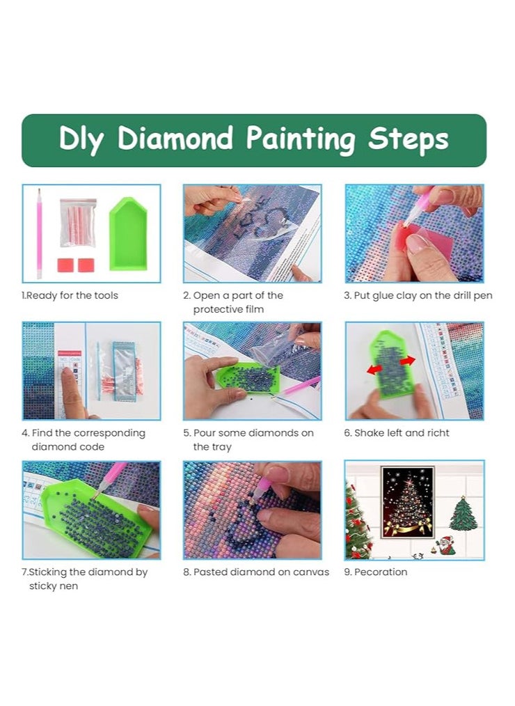 HASTHIP® DIY 5D Diamond Painting Christmas Wall Decor Christmas Tree Diamond Art Painting Kit with Color Diamond Packs, Diamond Pick Up Pen, Glue Clay, Diamond Tray, 15.7''*11.8'', No Frame