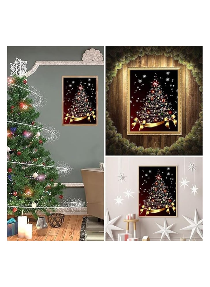 HASTHIP® DIY 5D Diamond Painting Christmas Wall Decor Christmas Tree Diamond Art Painting Kit with Color Diamond Packs, Diamond Pick Up Pen, Glue Clay, Diamond Tray, 15.7''*11.8'', No Frame