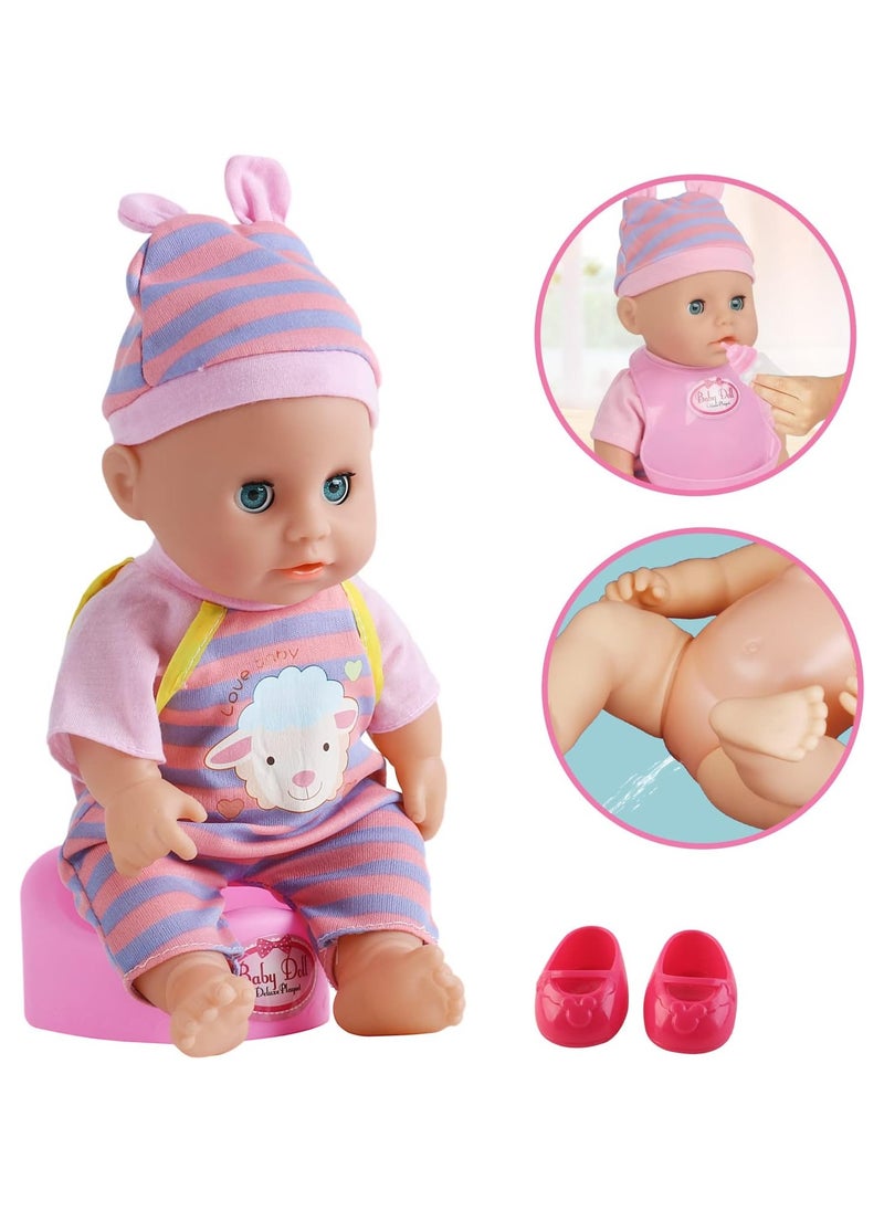 12” Baby Doll Play Set with Crib, Mobile, High Chair Feeding Accessories, Interactive Dolls for Girls Kids Pretend Play Baby Dolls 21 PCS