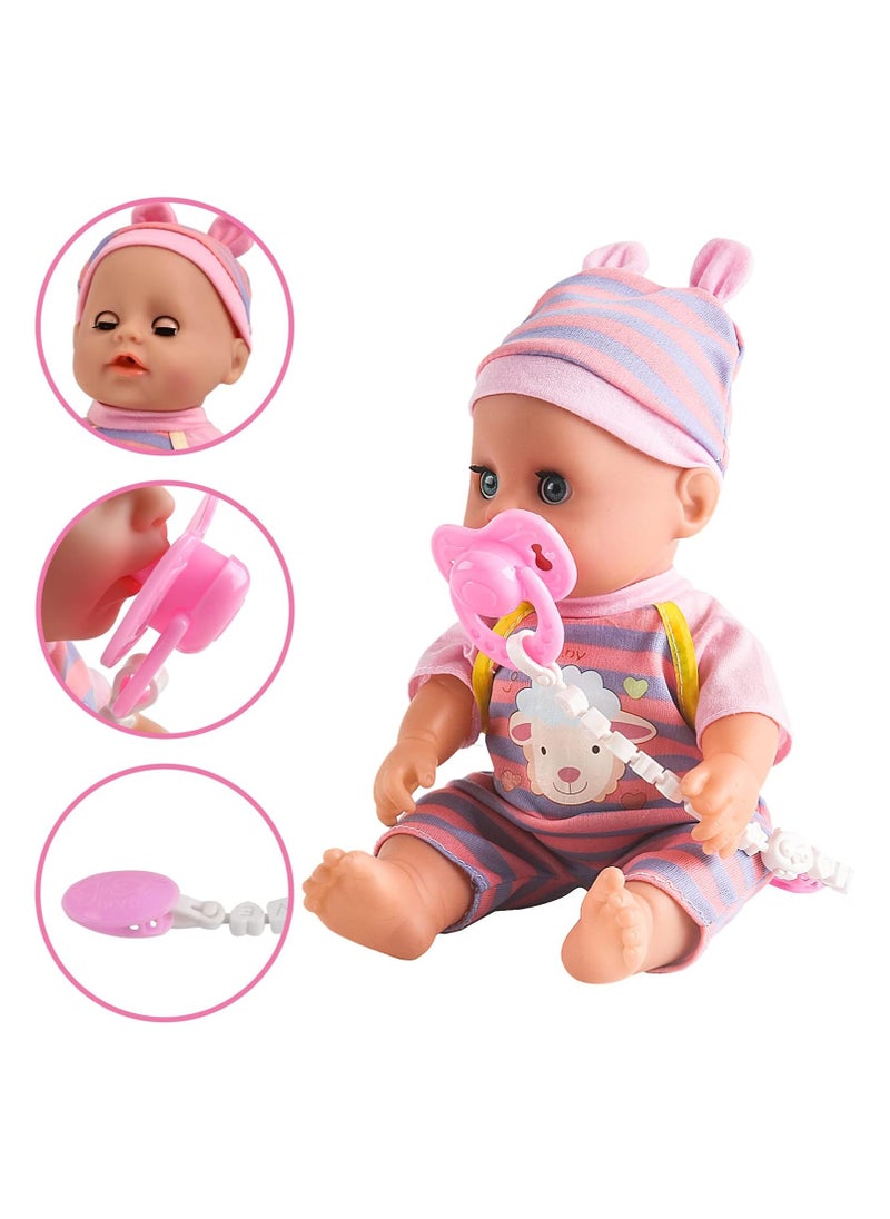 12” Baby Doll Play Set with Crib, Mobile, High Chair Feeding Accessories, Interactive Dolls for Girls Kids Pretend Play Baby Dolls 21 PCS