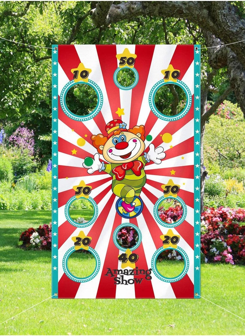 Carnival Circus Game Banner - Outdoor Party Decoration with Colorful Sandbag Toss Game; Durable Polyester, Ideal for Fun Garden Gatherings and Interactive Play (135cm x 75cm)