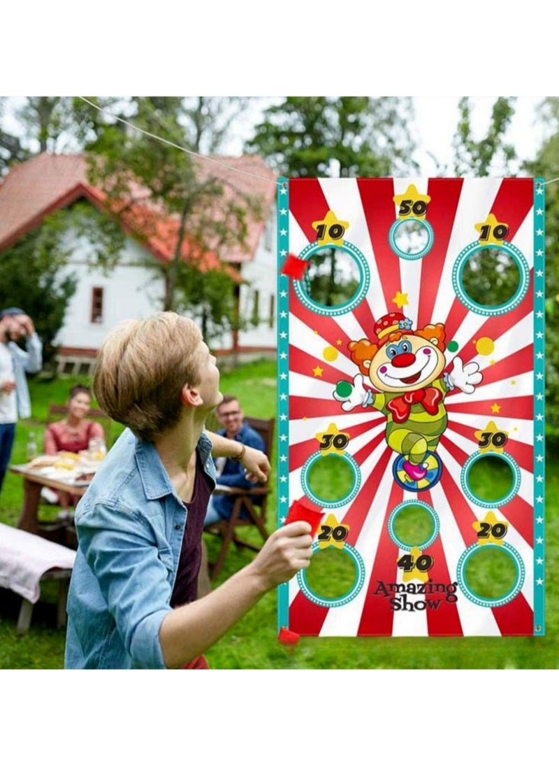 Carnival Circus Game Banner - Outdoor Party Decoration with Colorful Sandbag Toss Game; Durable Polyester, Ideal for Fun Garden Gatherings and Interactive Play (135cm x 75cm)