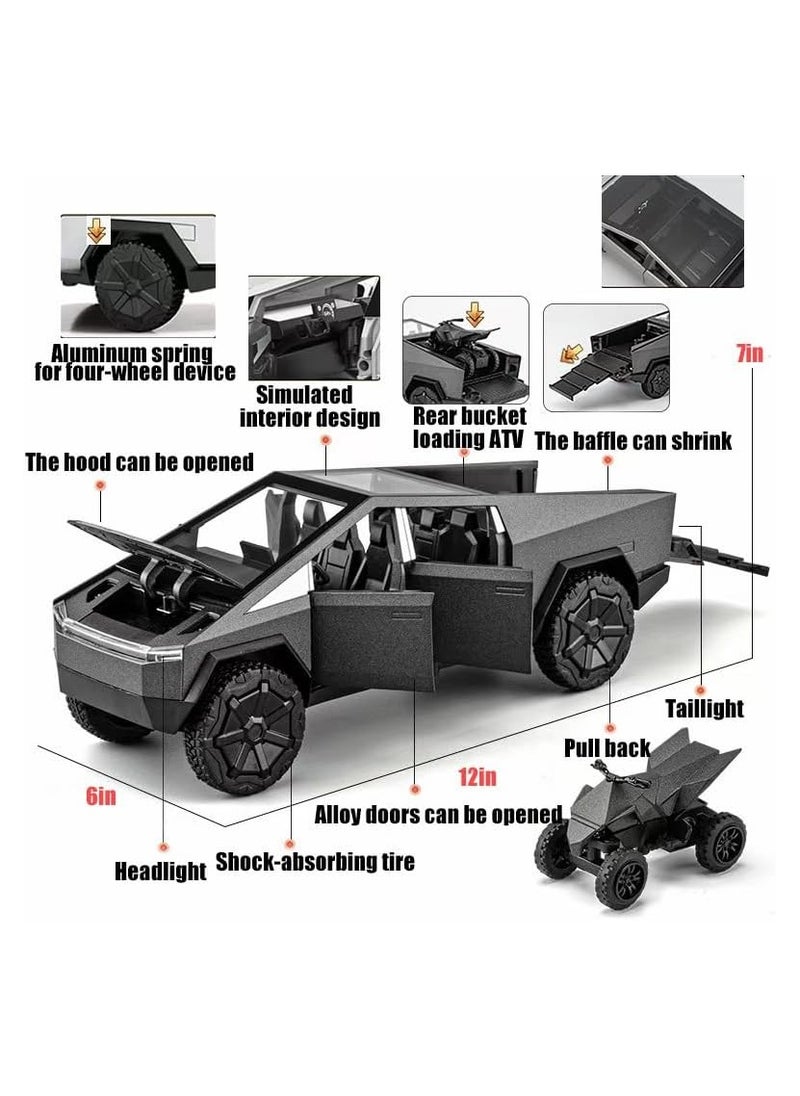 Tesla Cybertruck Pickup With Motorcycle Alloy Car Model Diecast Toy Vehicle Sound and Light Simitation Cars Model Toys Gift