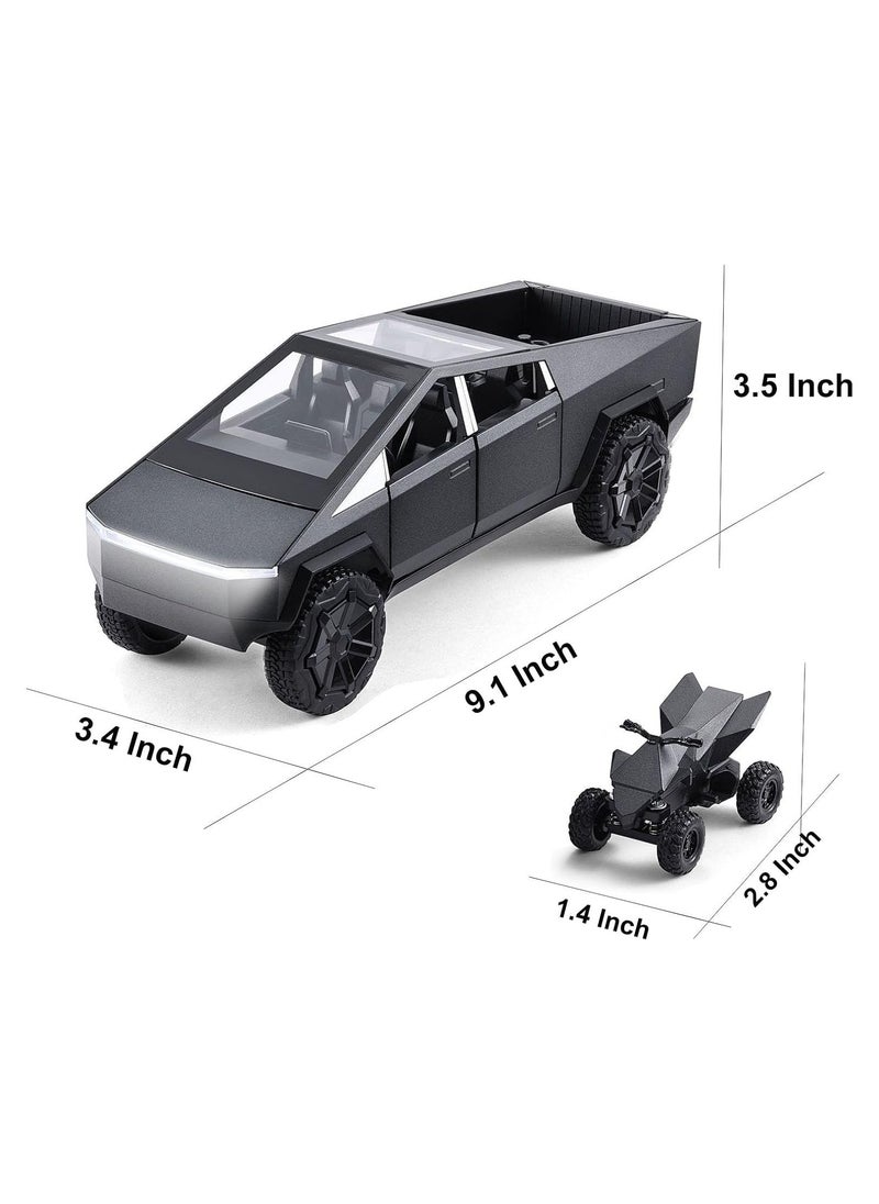 Tesla Cybertruck Pickup With Motorcycle Alloy Car Model Diecast Toy Vehicle Sound and Light Simitation Cars Model Toys Gift