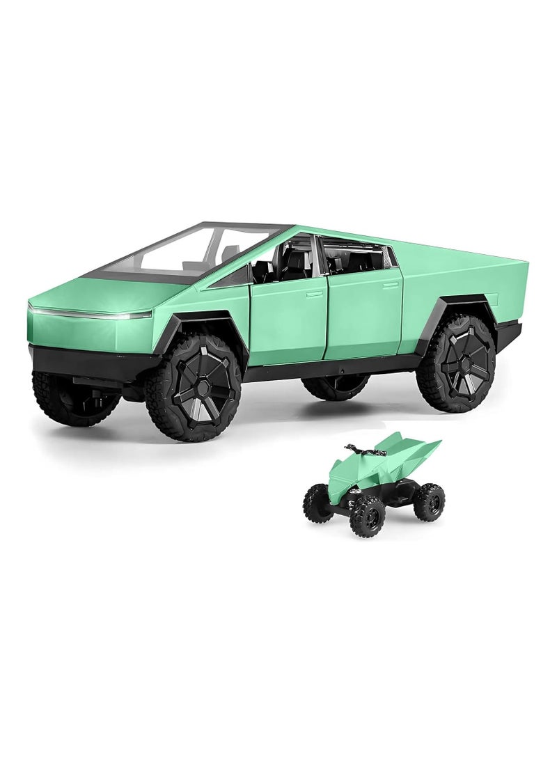 Tesla Cybertruck Pickup With Motorcycle Alloy Car Model Diecast Toy Vehicle Sound and Light Simitation Cars Model Toys Gift