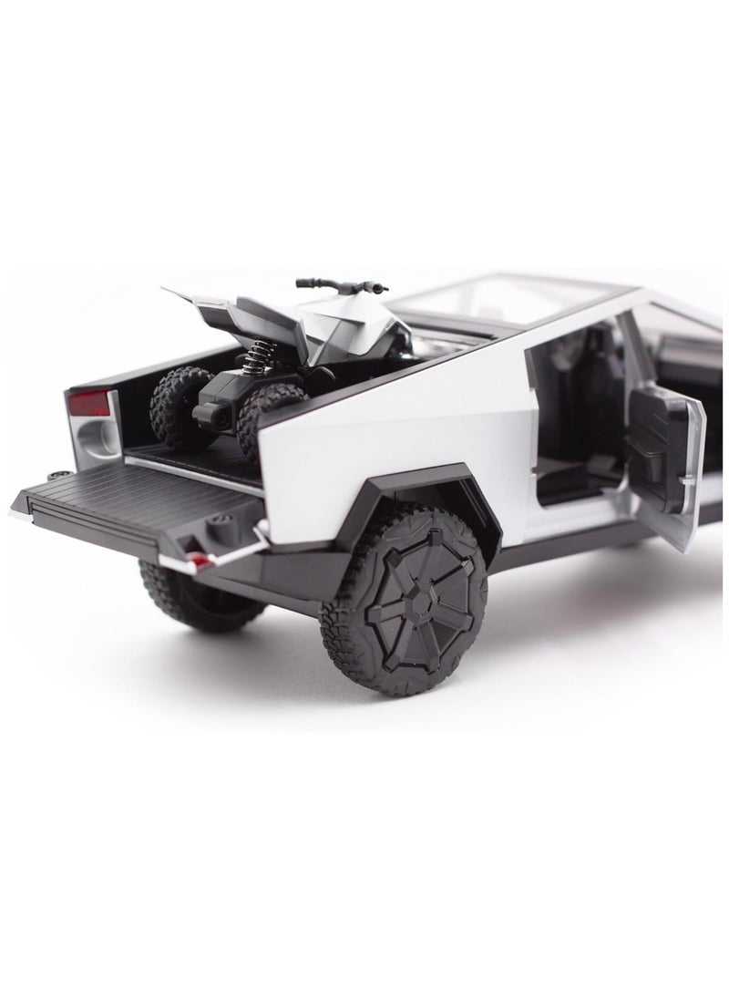 Tesla Cybertruck Pickup With Motorcycle Alloy Car Model Diecast Toy Vehicle Sound and Light Simitation Cars Model Toys Gift