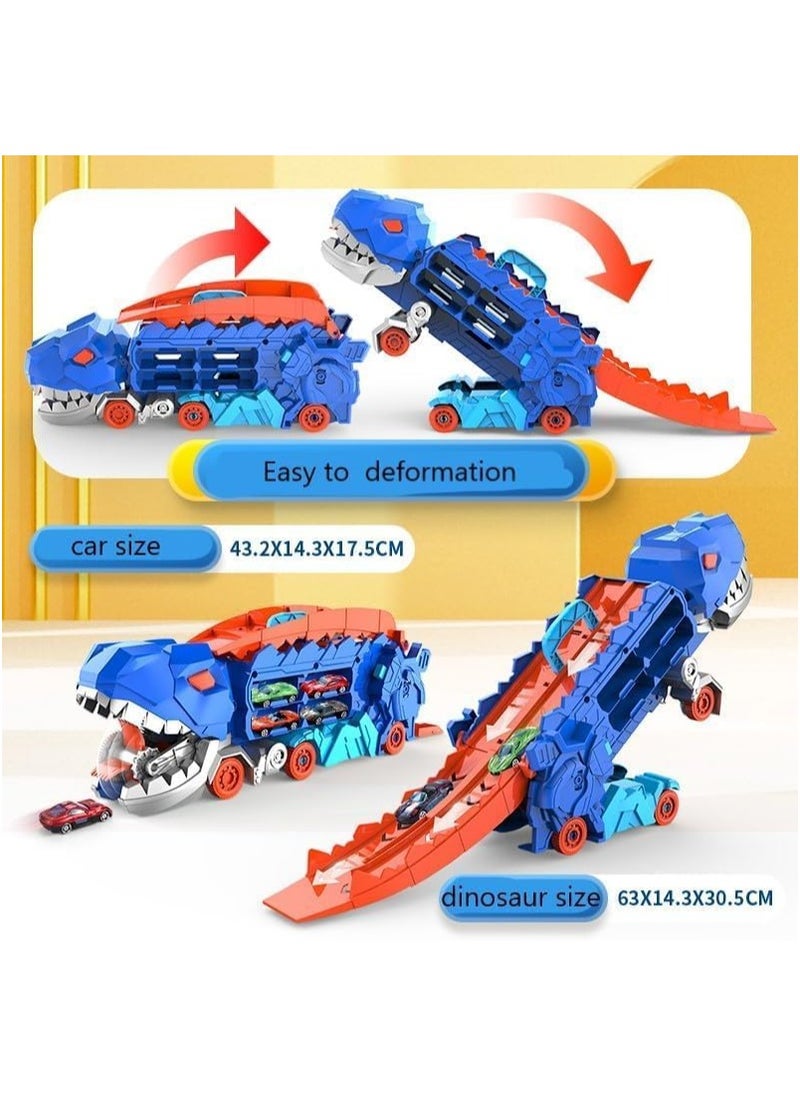 Toddler Truck Toys for 3 4 5 6 Years Old Boys, Toys Cars Track Set Dinosaur Transporter Truck with 8 Die-Cast Car Toys, Transforms into Dino, Toddler Car Toys Set for Kids