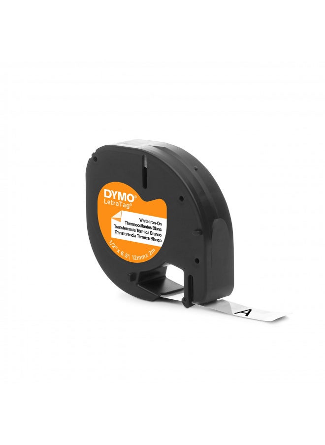 DYMO 18771 LT Iron-On Fabric Labels, 1/2-Inch x 6.5-Foot Roll, Black Print on White, Iron On, for LetraTag Printers