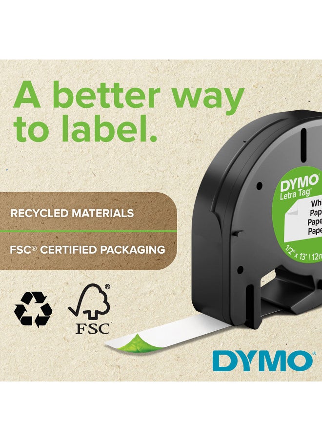 DYMO 18771 LT Iron-On Fabric Labels, 1/2-Inch x 6.5-Foot Roll, Black Print on White, Iron On, for LetraTag Printers