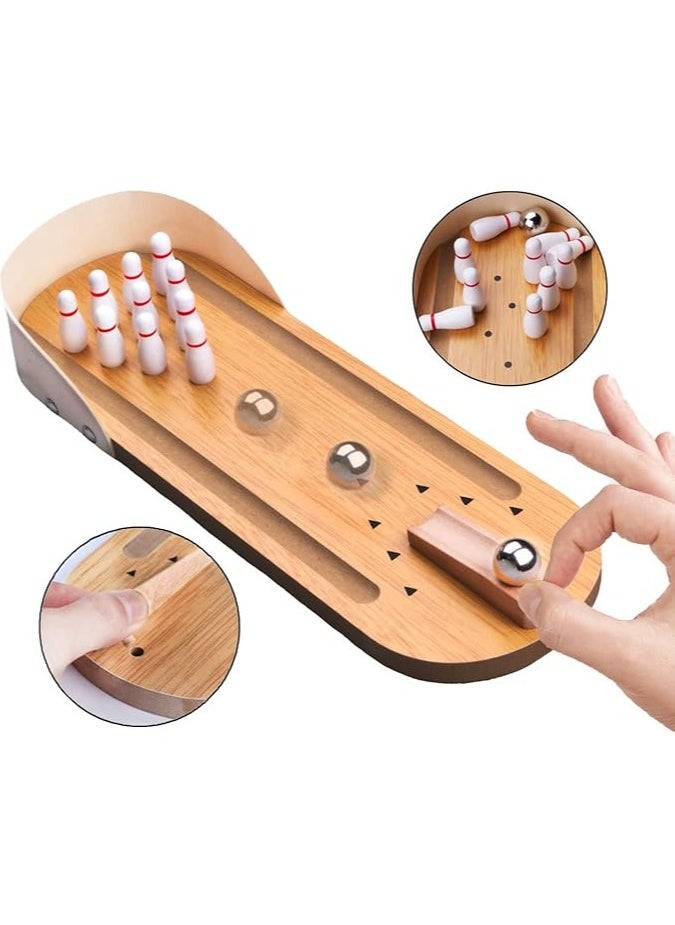 Table Top Mini Bowling Game Set-Tabletop Wooden Board Mini Arcade Desktop Tiny Bowling Shooting Alley Office Desk Stress Relief Gadgets Small Finger Toys Fun Gag Gifts for MenWomen Kids Teens Boys