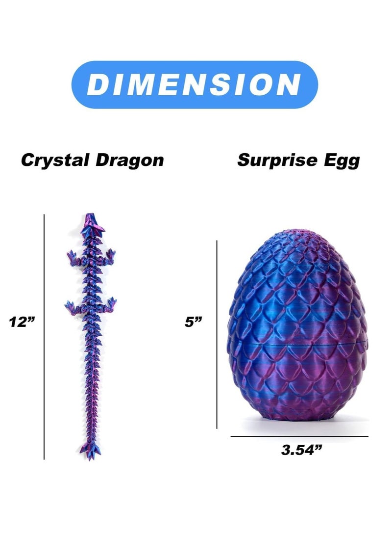 3D Printed Dragon in Egg, Full Articulated Dragon Crystal Dragon with Dragon Egg, Home Office Decor Executive Desk Toys, Adults Fidget Toys for ADHD