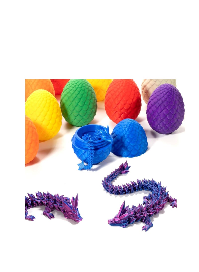 3D Printed Dragon in Egg, Full Articulated Dragon Crystal Dragon with Dragon Egg, Home Office Decor Executive Desk Toys, Adults Fidget Toys for ADHD