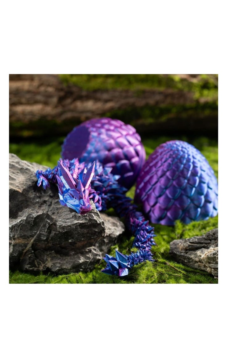 3D Printed Dragon in Egg, Full Articulated Dragon Crystal Dragon with Dragon Egg, Home Office Decor Executive Desk Toys, Adults Fidget Toys for ADHD