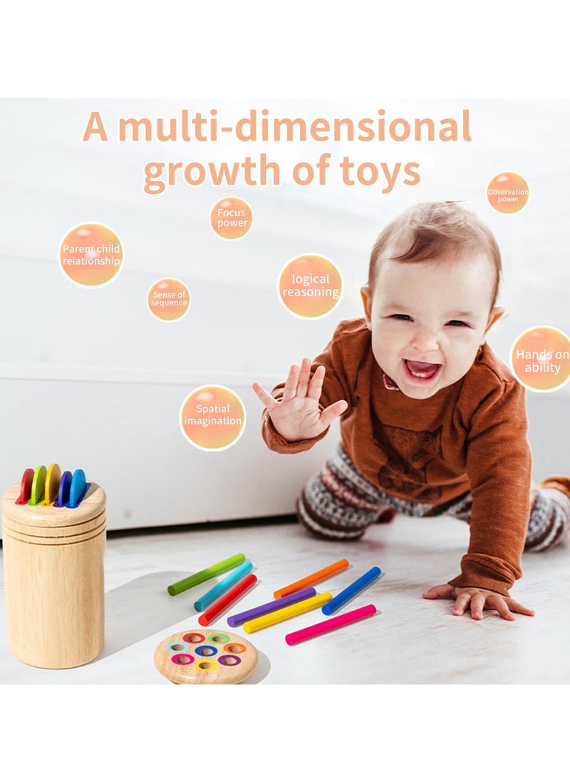 2 in 1 Montessori Toys for 1+ Year Old, Wooden Color Sorting Toys for Toddlers, Preschool Learning Activities, Fine Motor Skills Sensory Toys for Toddlers 1-3