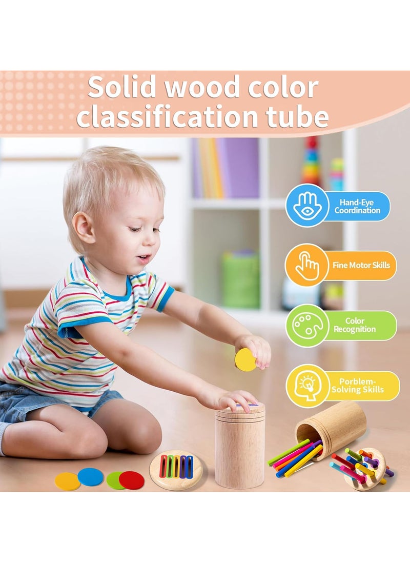 2 in 1 Montessori Toys for 1+ Year Old, Wooden Color Sorting Toys for Toddlers, Preschool Learning Activities, Fine Motor Skills Sensory Toys for Toddlers 1-3