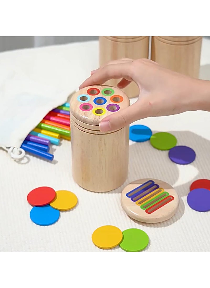 2 in 1 Montessori Toys for 1+ Year Old, Wooden Color Sorting Toys for Toddlers, Preschool Learning Activities, Fine Motor Skills Sensory Toys for Toddlers 1-3