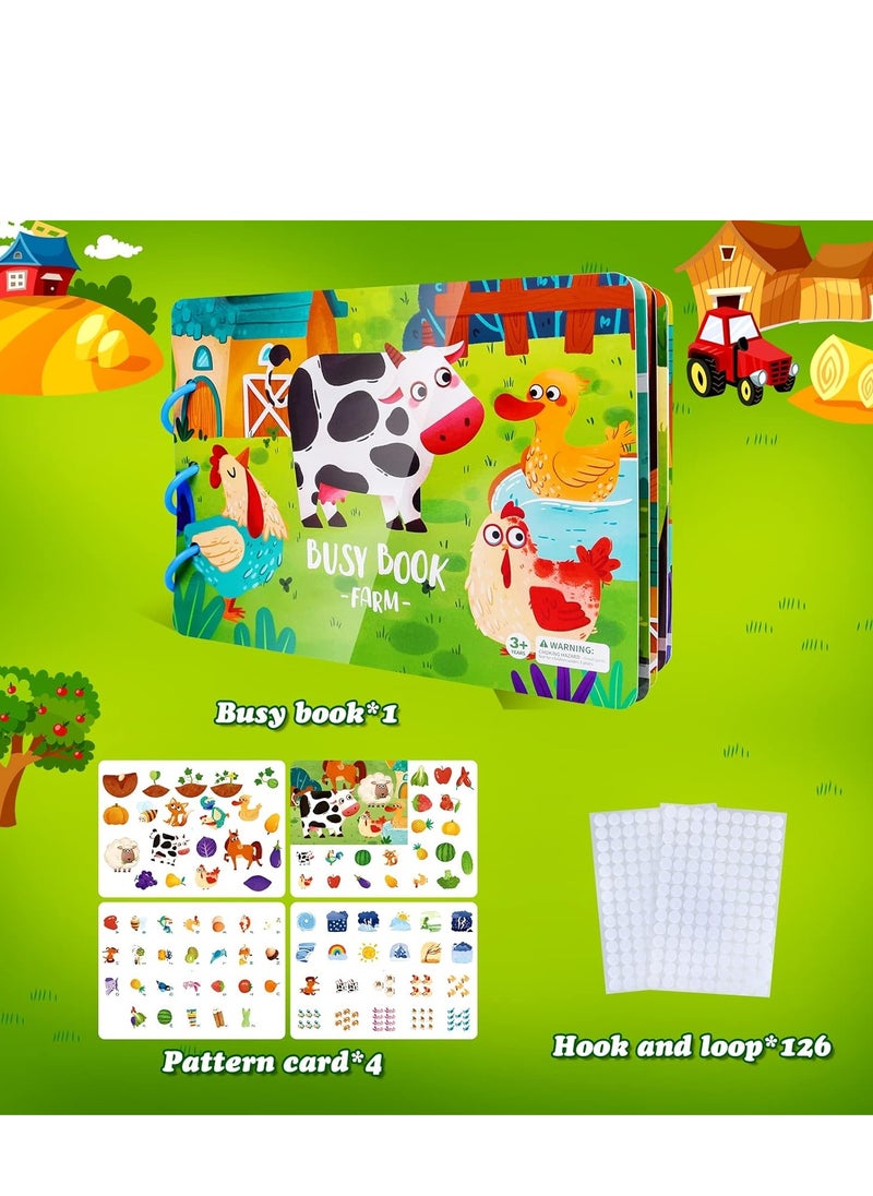 Montessori Toys Educational Busy Book, Early Learning Interactive Toys for Kids, Sensory Toy Preschool Activity Binder Busy Book for Develop Learning Skills (Farm Theme)