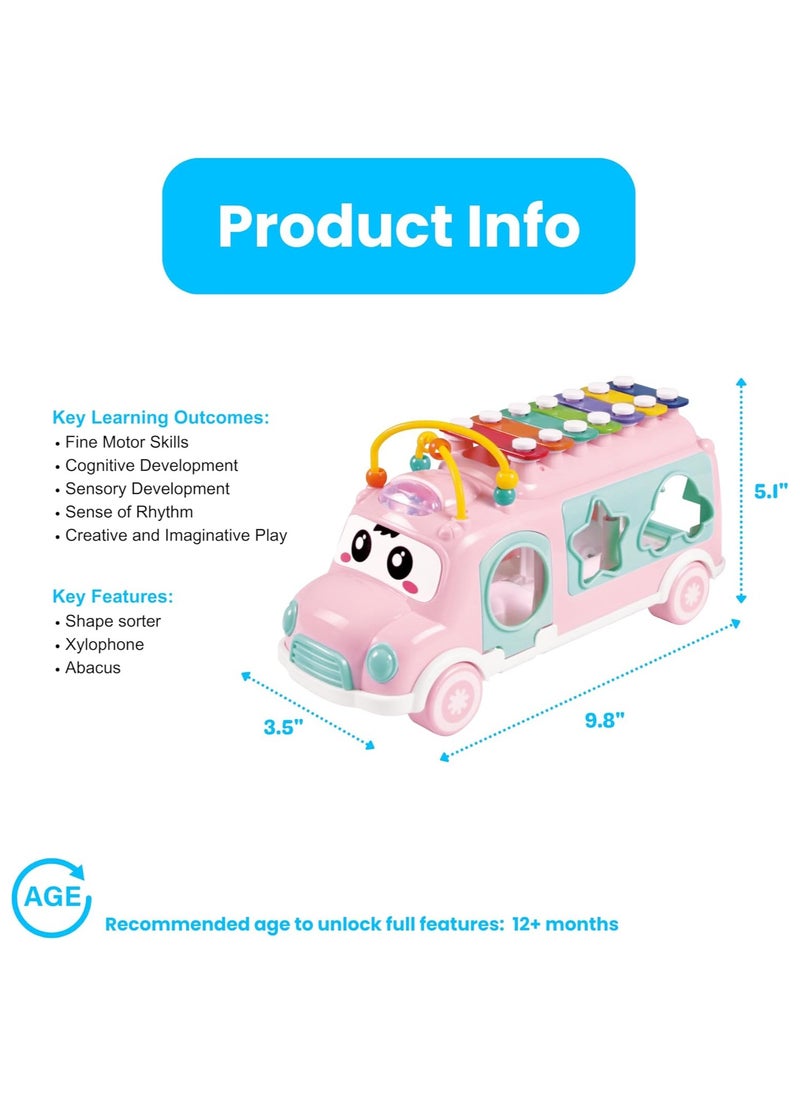 Music Activity Bus Baby Toy, Infant Education Learn Car, Sound and Light,Interactive Game,Shape Sorter,Animal Matching, Holiday Birthday Gift