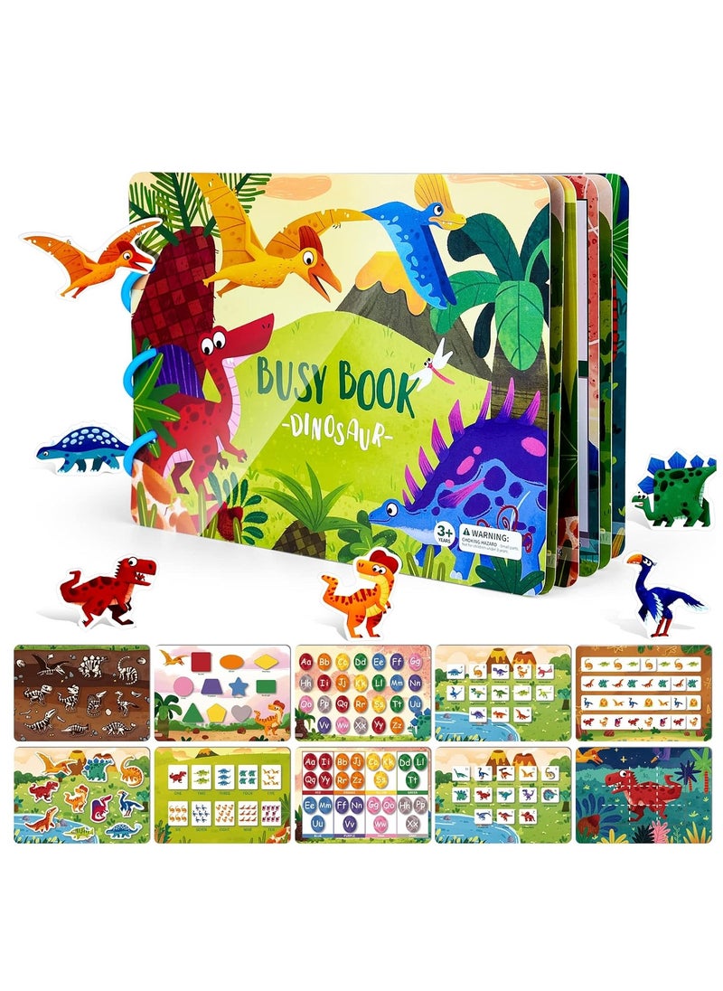 Montessori Toys Educational Busy Book, Early Learning Interactive Toys for Kids, Sensory Toy Preschool Activity Binder Busy Book for Develop Learning Skills (Dinosaur Theme)