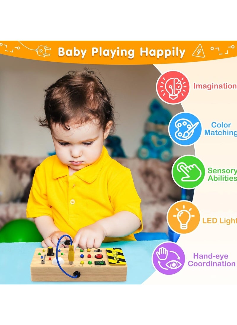 Montessori Baby Busy Board with 8 LED Light Switches - Engaging Sensory Toy for Toddlers, Educational Learning Activity, Perfect Travel Gift for 1+ Year Olds