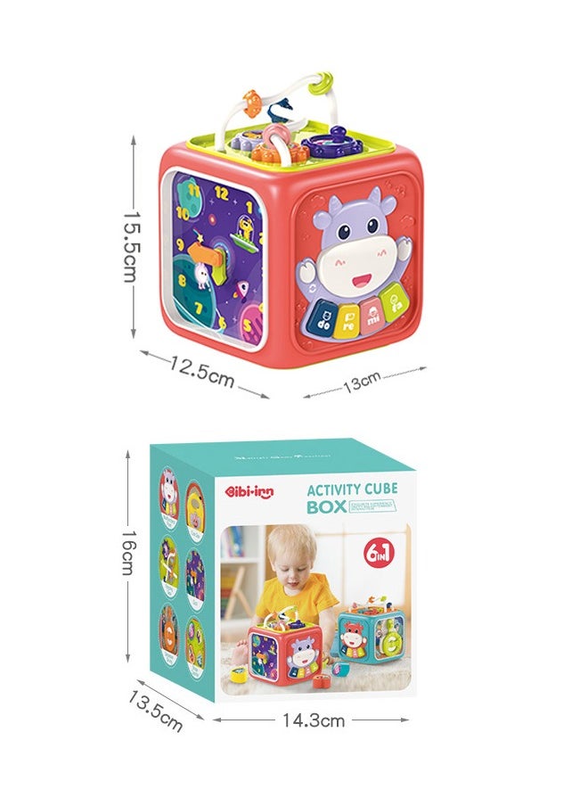 Baby Learning Activity Cube, Montessori Sensory Toys for Toddlers 0-3, Infant Educational Busy Center, Travel Carseat Toy, Birthday Gifts for 1 2 3 Year Old Boys Girls (15.5×13×12.5cm）