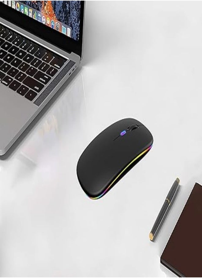 Wireless Bluetooth Mouse Rechargeable LED Silent Slim Laptop Mouse Portable(Bluetooth5.2 and 2.4GHz USB Receiver) Dual Mode Computer Mouse for Laptop/iPad Tablet/Apple Computer/MacBook (Black)