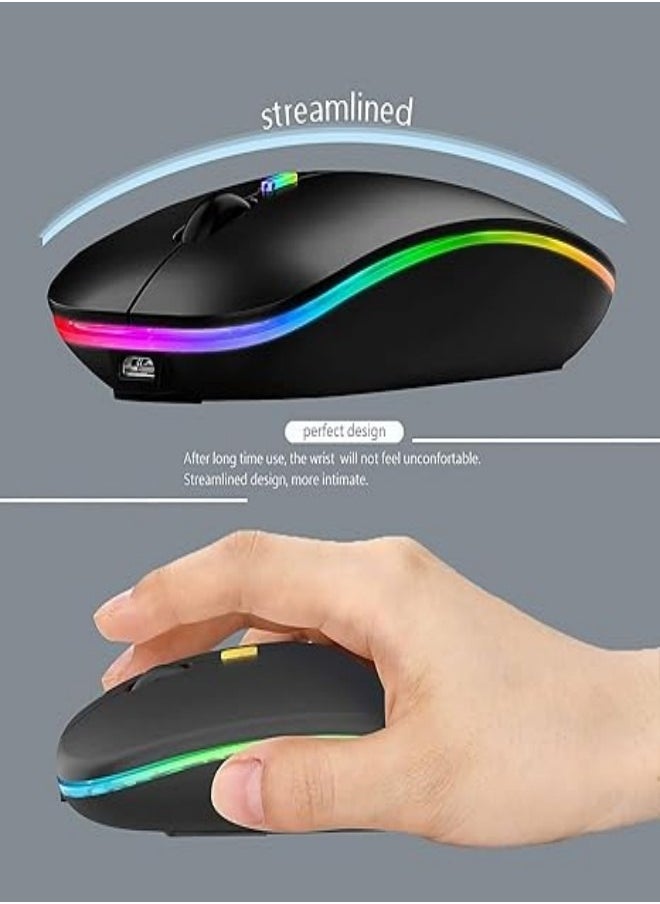 Wireless Bluetooth Mouse Rechargeable LED Silent Slim Laptop Mouse Portable(Bluetooth5.2 and 2.4GHz USB Receiver) Dual Mode Computer Mouse for Laptop/iPad Tablet/Apple Computer/MacBook (Black)