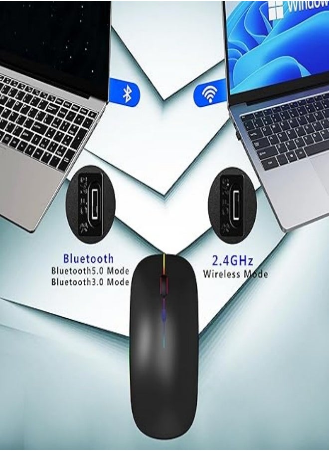 Wireless Bluetooth Mouse Rechargeable LED Silent Slim Laptop Mouse Portable(Bluetooth5.2 and 2.4GHz USB Receiver) Dual Mode Computer Mouse for Laptop/iPad Tablet/Apple Computer/MacBook (Black)