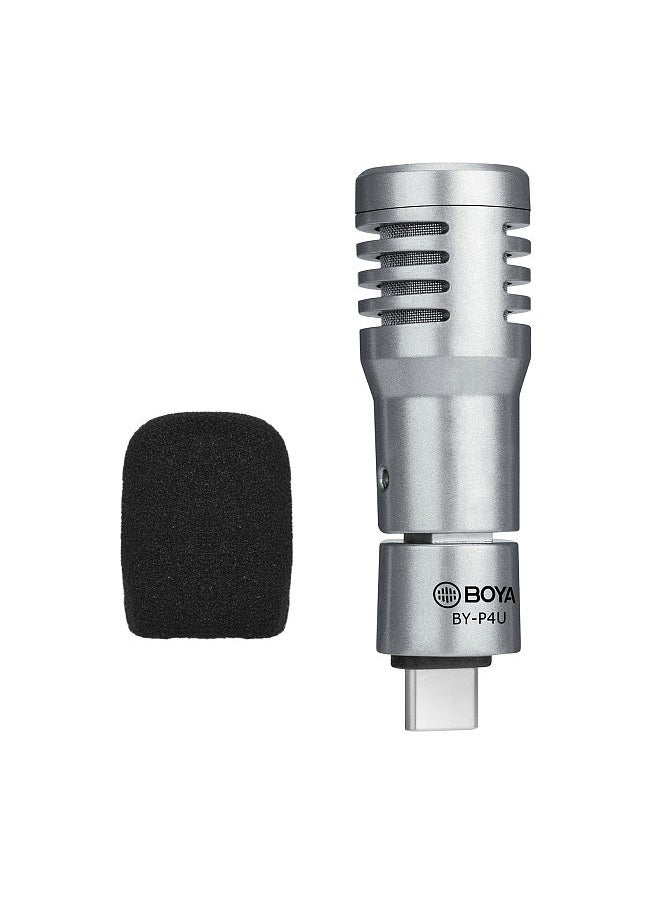 BY-P4U Omnidirectional Condenser Microphone Mini Mic with Windscreen Type-C Port Replacement for Android Smartphone Tablets Vlog Shooting Live Stream Interview