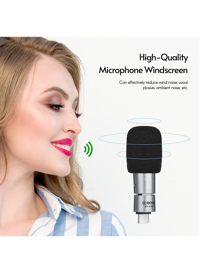 BY-P4U Omnidirectional Condenser Microphone Mini Mic with Windscreen Type-C Port Replacement for Android Smartphone Tablets Vlog Shooting Live Stream Interview