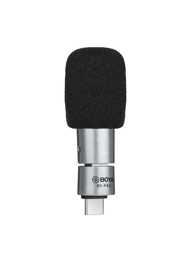 BY-P4U Omnidirectional Condenser Microphone Mini Mic with Windscreen Type-C Port Replacement for Android Smartphone Tablets Vlog Shooting Live Stream Interview