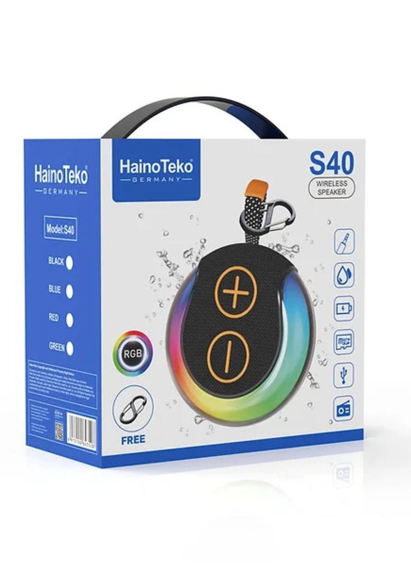 Haino Teko Germany S-40 Portable Wireless Bluetooth Speaker With Hifi Sound Quality Button Control and RGB Lighting_Black