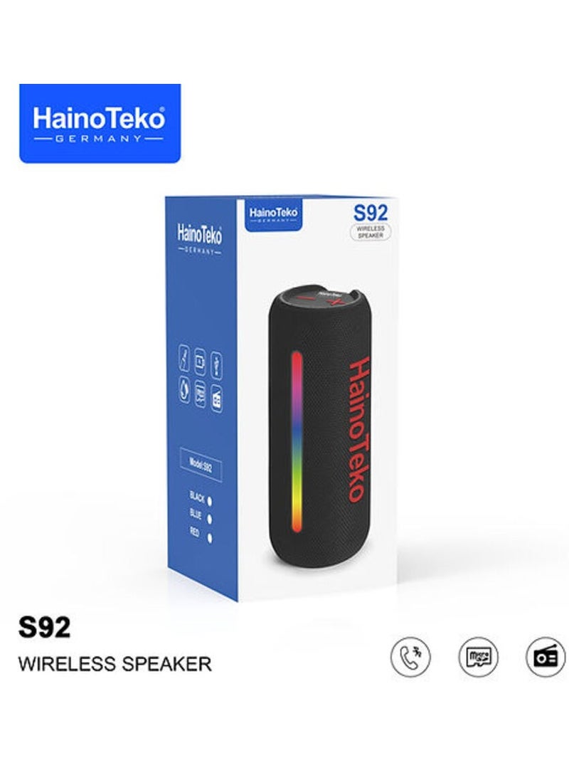 Haino Teko Germany S92 Portable Wireless Speaker With High Bass Sound Quality Multi Functional Button Cotrol and LED Light Black