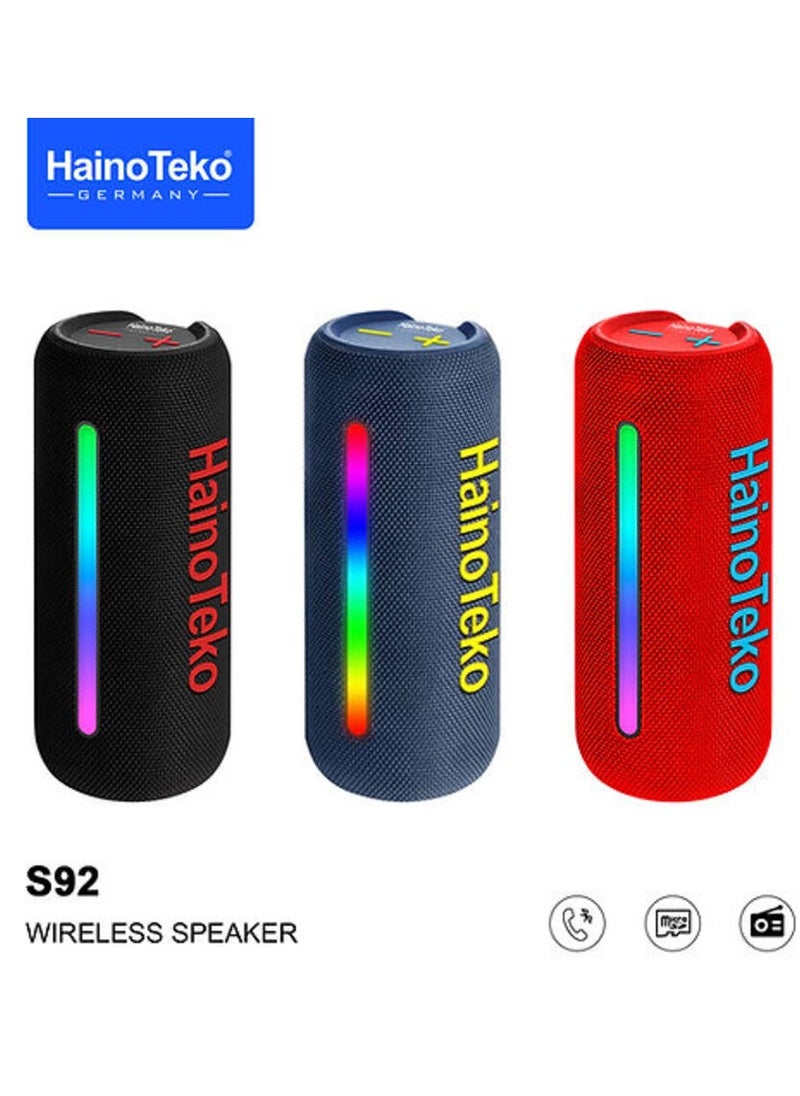 Haino Teko Germany S92 Portable Wireless Speaker With High Bass Sound Quality Multi Functional Button Cotrol and LED Light Black