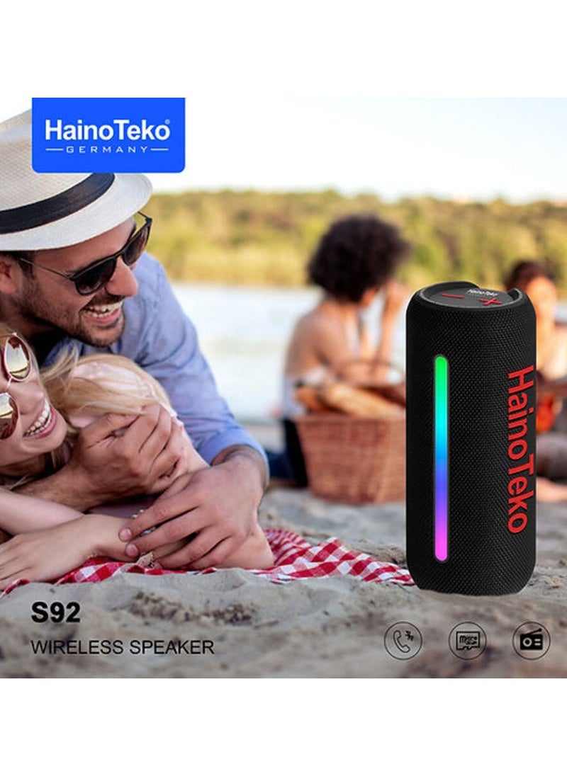 Haino Teko Germany S92 Portable Wireless Speaker With High Bass Sound Quality Multi Functional Button Cotrol and LED Light Black