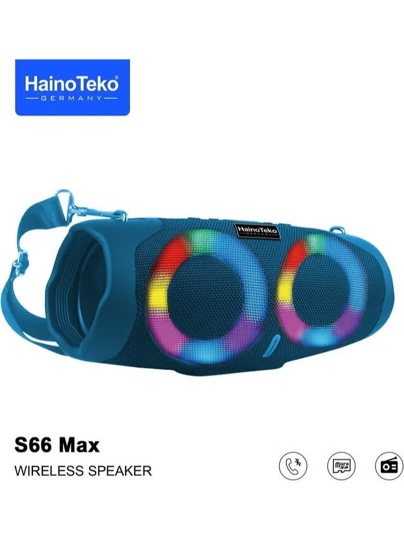 Haino Teko S66 Max Portable Wireless Speaker With High-Quality Audio RGB Lighting For Indoor and Outdoor Blue