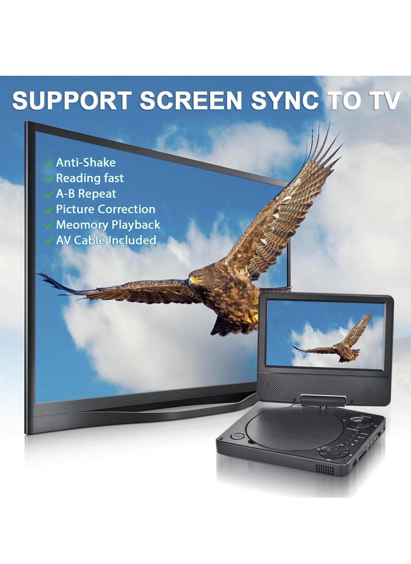 Kids DVD Player, Mini Portable Rotatable DVD Player, Large Swivel Screen Rechargeable Video Player, Double Stereo Speaker Design DVD Player For Kids Boys Girls, (1pc)