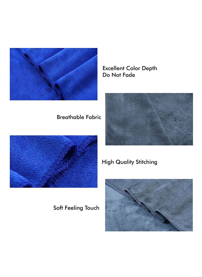 2-Piece Microfiber Bath Sheet Grey/Blue 80x160cm Soft and Durable Microfiber Beach Towel Super Absorbent and Fast Drying Microfiber Bath Towel Large for Sports, Travel, Beach, Fitness and Yoga