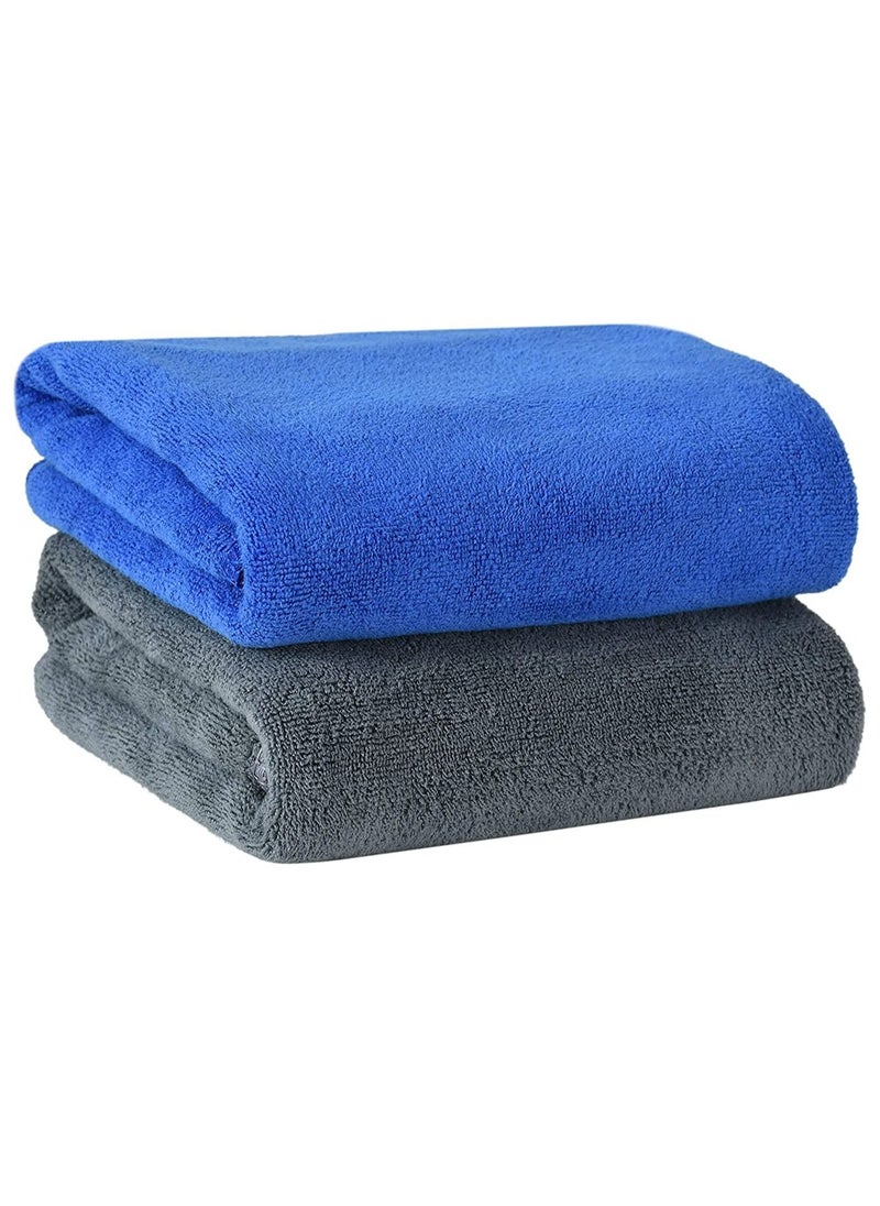 2-Piece Microfiber Bath Sheet Grey/Blue 80x160cm Soft and Durable Microfiber Beach Towel Super Absorbent and Fast Drying Microfiber Bath Towel Large for Sports, Travel, Beach, Fitness and Yoga