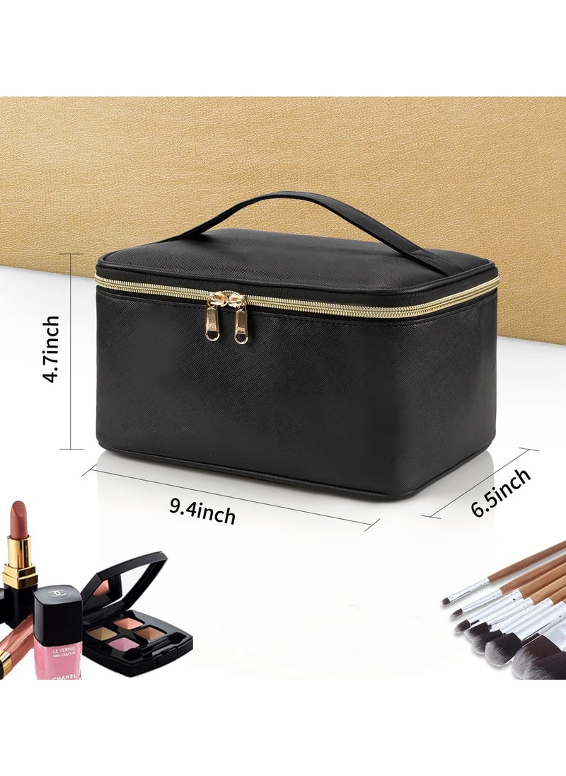 Portable Cosmetic Bag, Large Capacity Travel Makeup Case Organizer, Black For Women Toiletry Bag for Girls Traveling With Handle and Divider