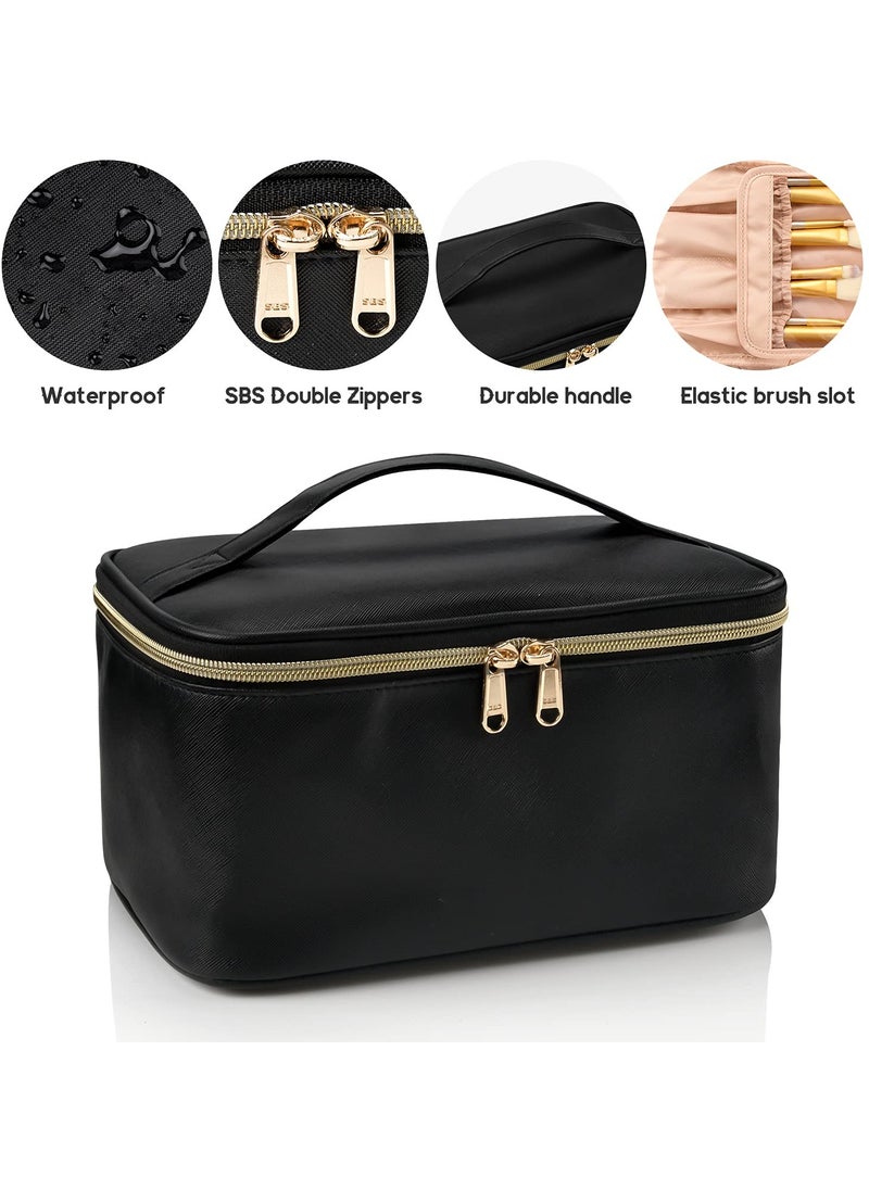 Portable Cosmetic Bag, Large Capacity Travel Makeup Case Organizer, Black For Women Toiletry Bag for Girls Traveling With Handle and Divider