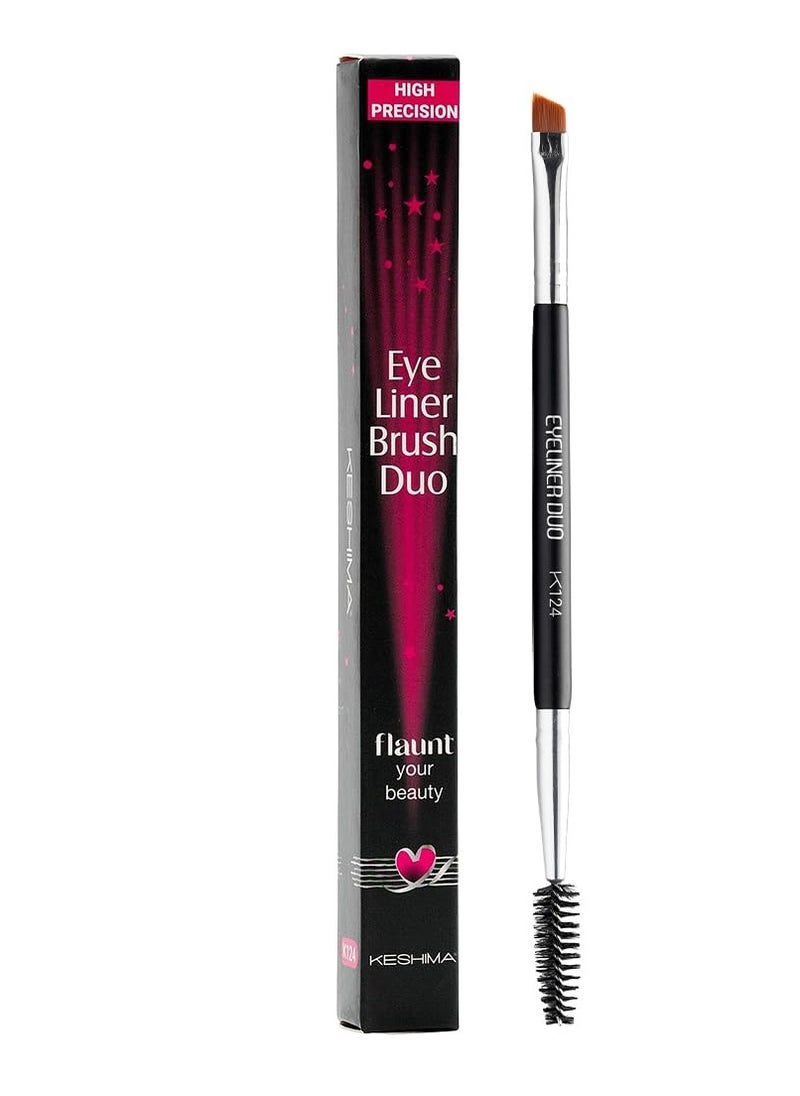 Keshima Eyeliner Brush Duo - with Extra Fine Angled Eyeliner Brush for High Precision Eye Liner Brush Application, and Spoolie Brush for Eyebrow Grooming and Shaping