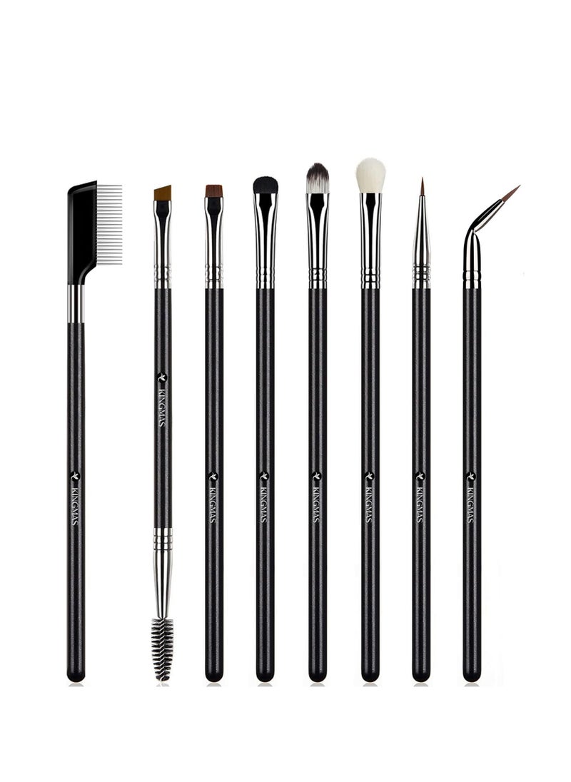 KINGMAS 8Pcs Eyeshadow Brush Eyeliner Eyebrow Brush Set, Premium Fine Angled Gel Eye Liner Makeup Brushes, Eyelash Comb Eyelashes Separator for Women Girls Eye Makeup Tools