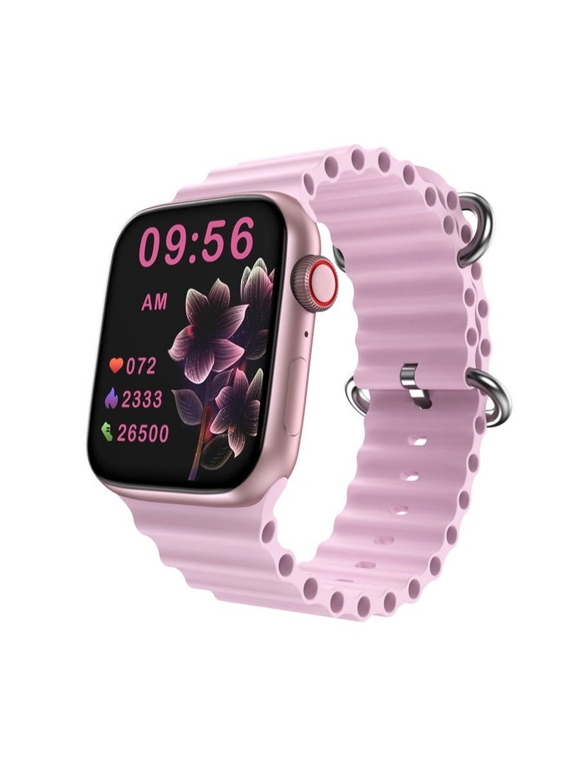 Modio MW09 Mini 36MM Smart Watch With 2 Pair Straps and Wireless Charger For Ladies and Girls Pink