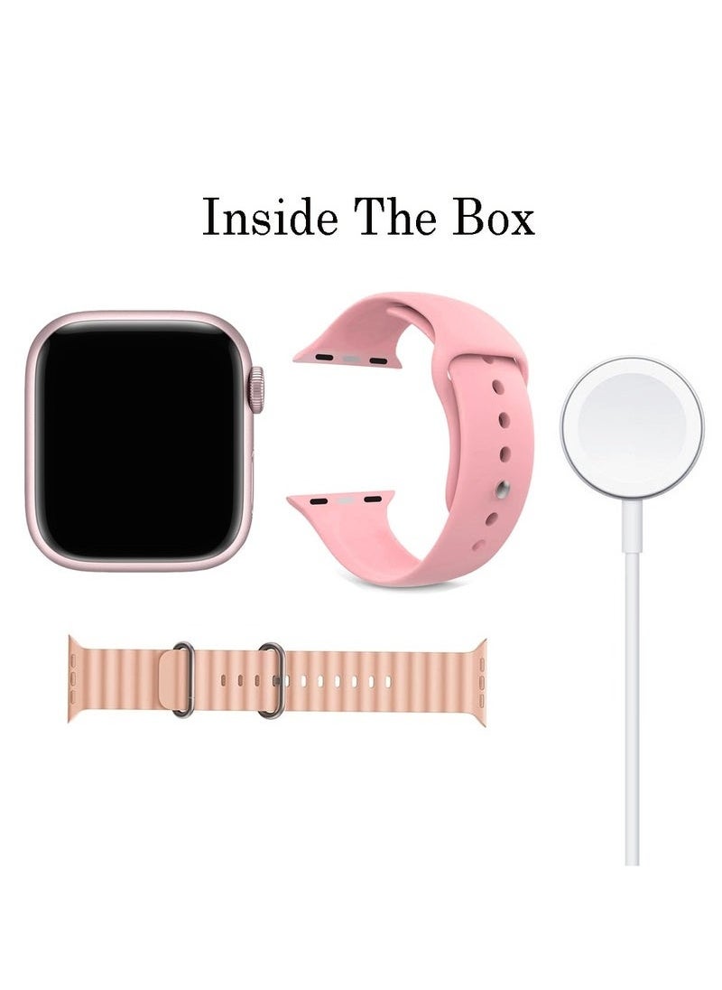 Modio MW09 Mini 36MM Smart Watch With 2 Pair Straps and Wireless Charger For Ladies and Girls Pink