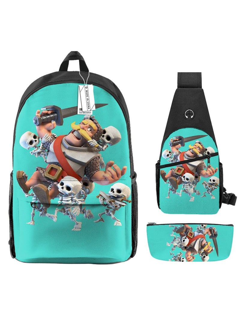 Backpack polyester schoolbag large-capacity cross-body bag student (new three-piece set)\\B03-: Village Battle/Tribal Bar Clash of Clans